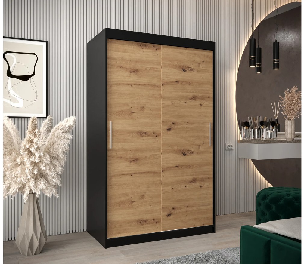Dulap de haine 120 cm Toki (negru mat + stejar artisan). 1064809