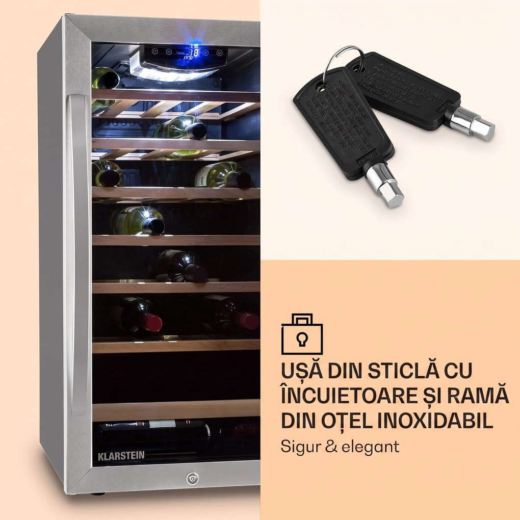 Klarstein Vivo Vino 26, 88 litri, răcitor de vin, 26 sticle, negru, LED