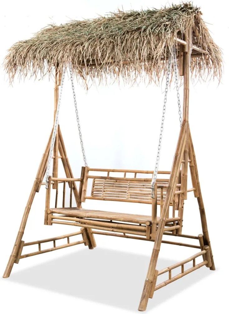 vidaXL Balansoar cu 2 locuri, cu frunze de palmier, 202 cm, bambus