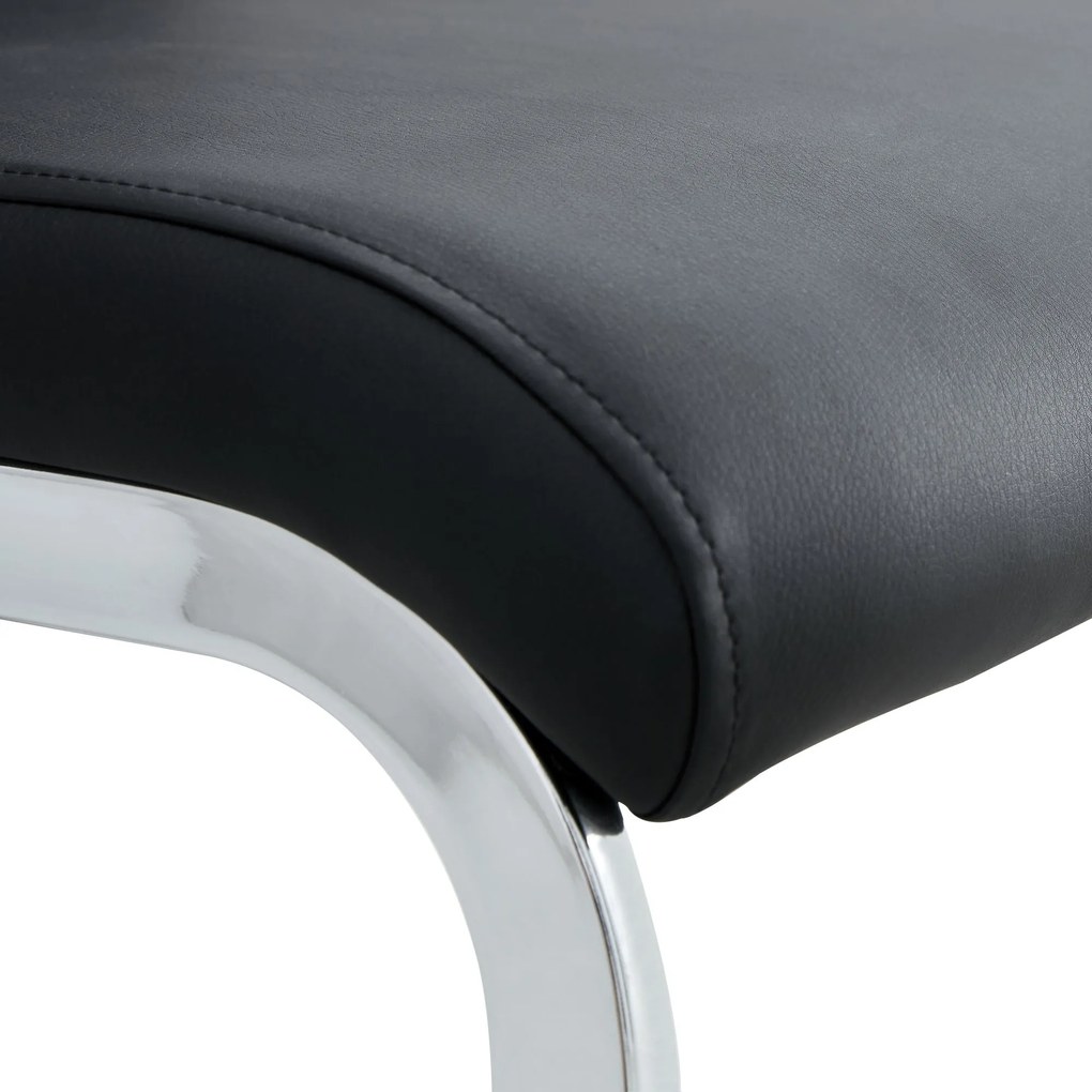 Set de 2 Scaune moderne pentru sufragerie, cu spătar înalt, din PU și material textil, pentru Bucătărie și birou, Negru