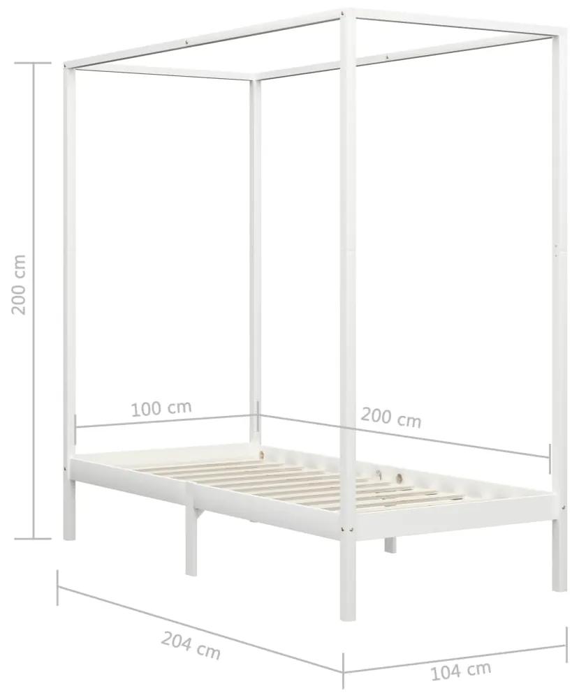 Cadru pat cu baldachin, alb, 100 x 200 cm, lemn masiv de pin Alb, 100 x 200 cm