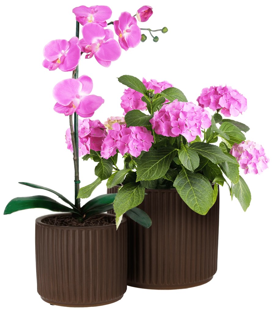 Ghivece de flori din ceramică, set de 2, maro mat, KELSO