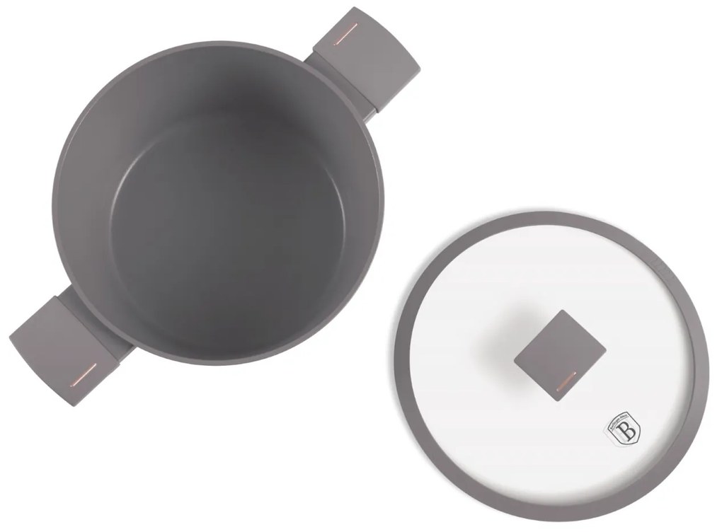 Oală cu capac 24 cm, 4.1L – Berlinger Haus Taupe Collection BH 8101, antiaderentă, pentru gătit zilnic sănătos, design modern