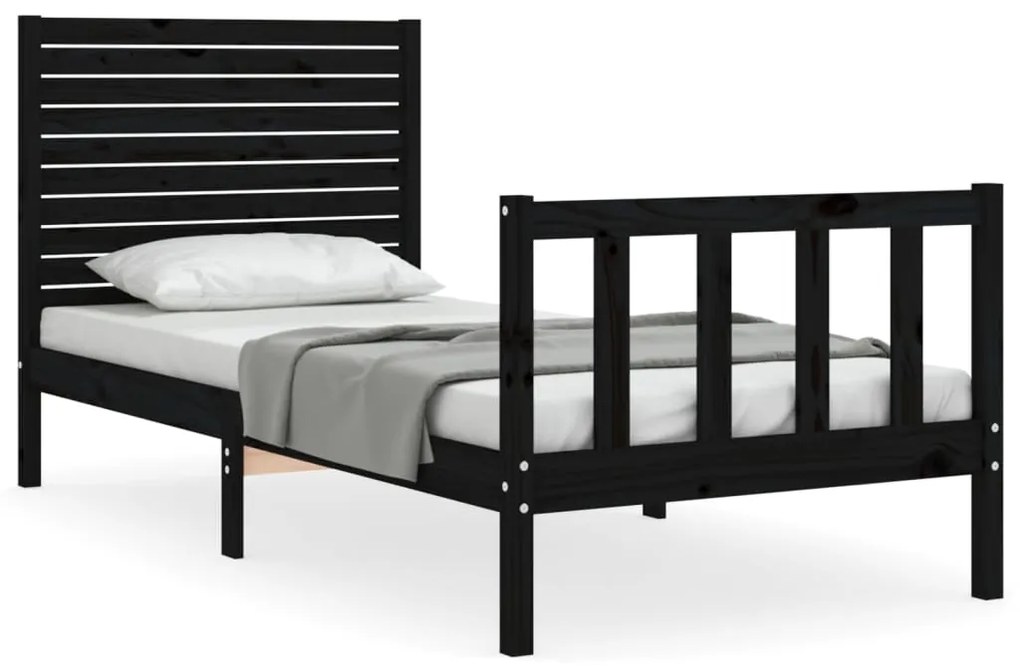 3193195 vidaXL Cadru de pat cu tăblie, negru, 90x200 cm, lemn masiv