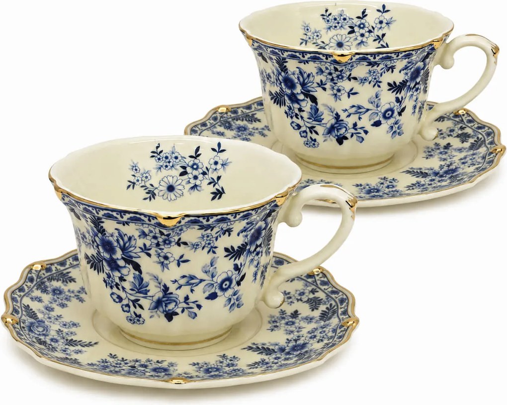 Serviciu Portelan Vintage 2 Cesti si farfurii, Blue Bouquet