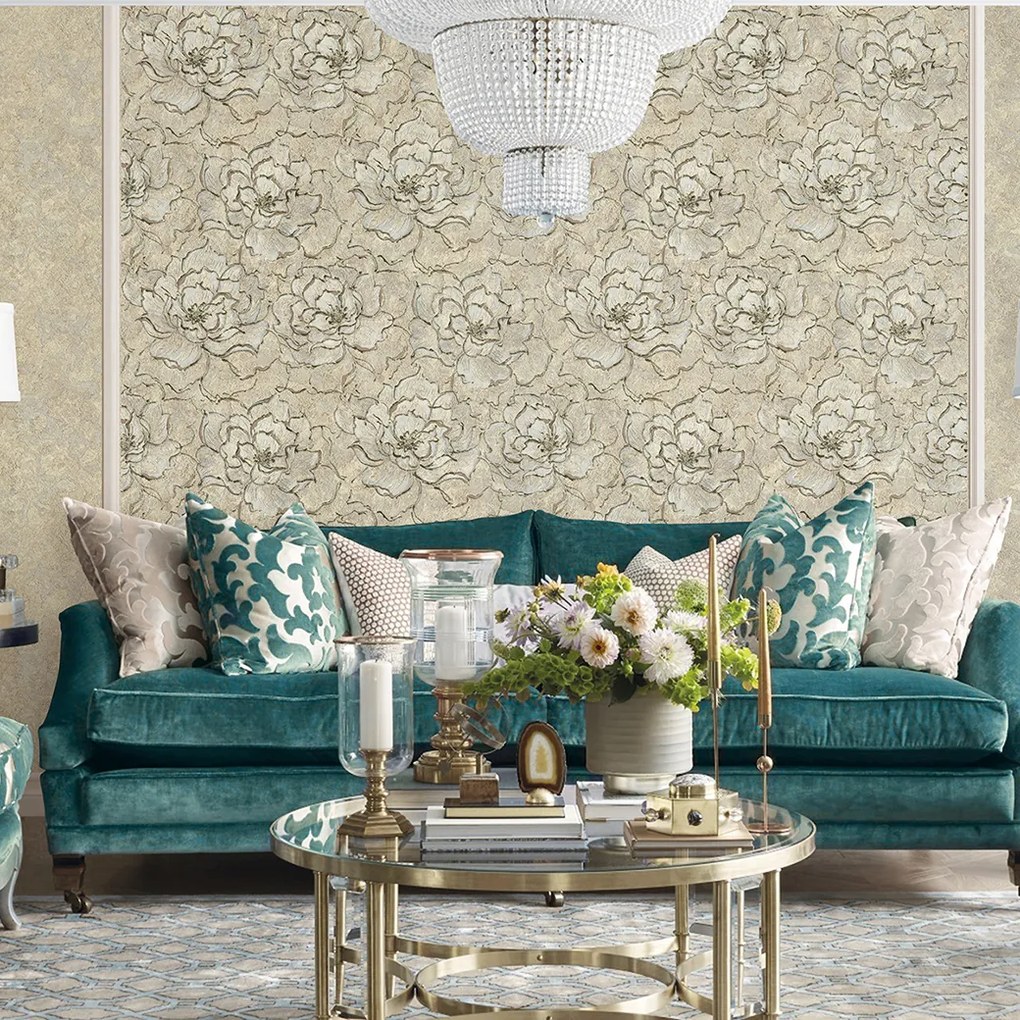 Tapet de lux living, bej cu auriu, model Florenta