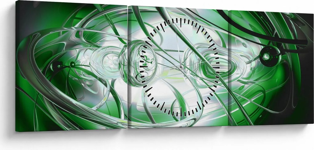 Tabloul abstract verde (cu ceas) (90x30 cm)