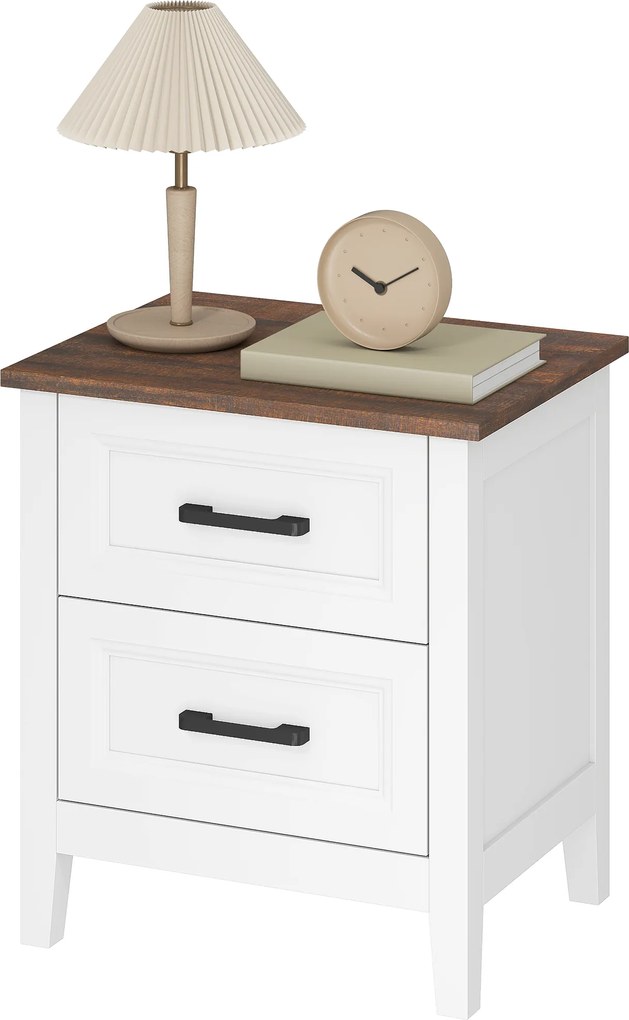 HOMCOM Noptieră cu 2 Sertare Stil Rustic Noptieră pentru Salón Dormitor 45x30x50 cm Alb | Aosom Romania
