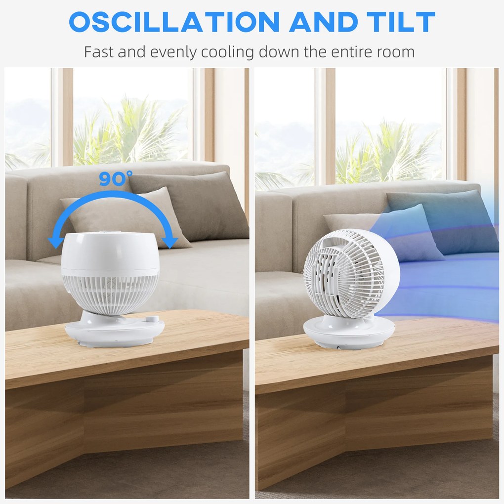 HOMCOM Ventilator cu Oscilare 70° și Înclinare 90°, 3 Viteze, Flux Aer Puternic, Design Modern | Aosom Romania
