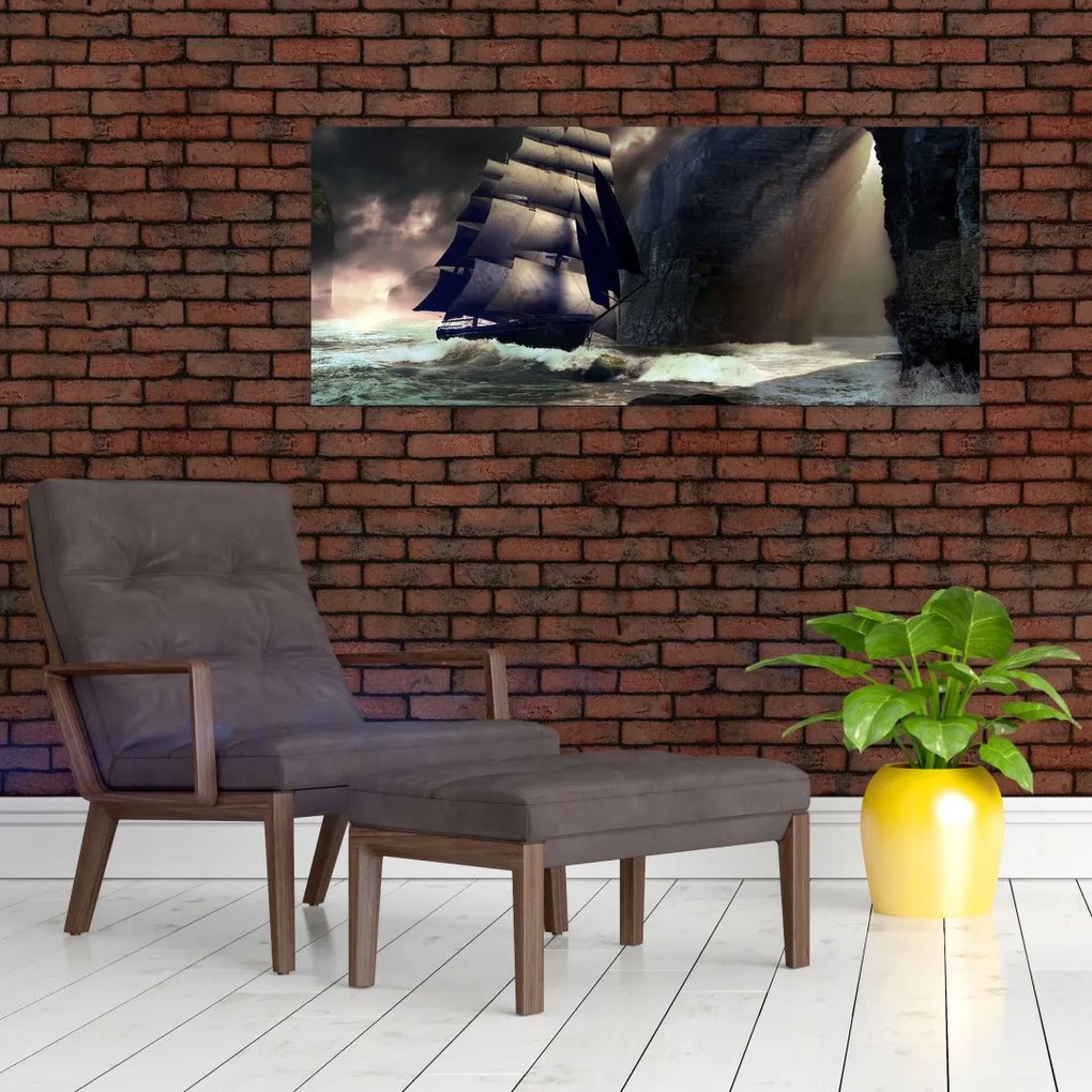 Tablou - Navă printre recife (120x50 cm)