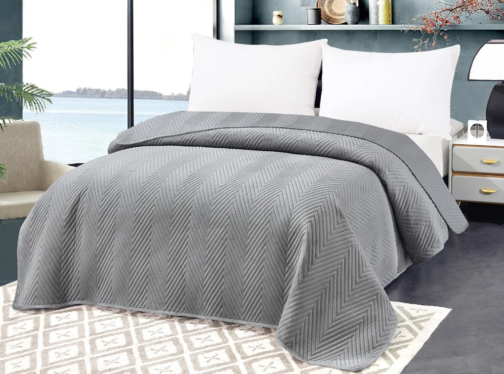 Cuvertura de pat din catifea gri cu model ARROW VELVET Dimensiune: 220 x 240 cm