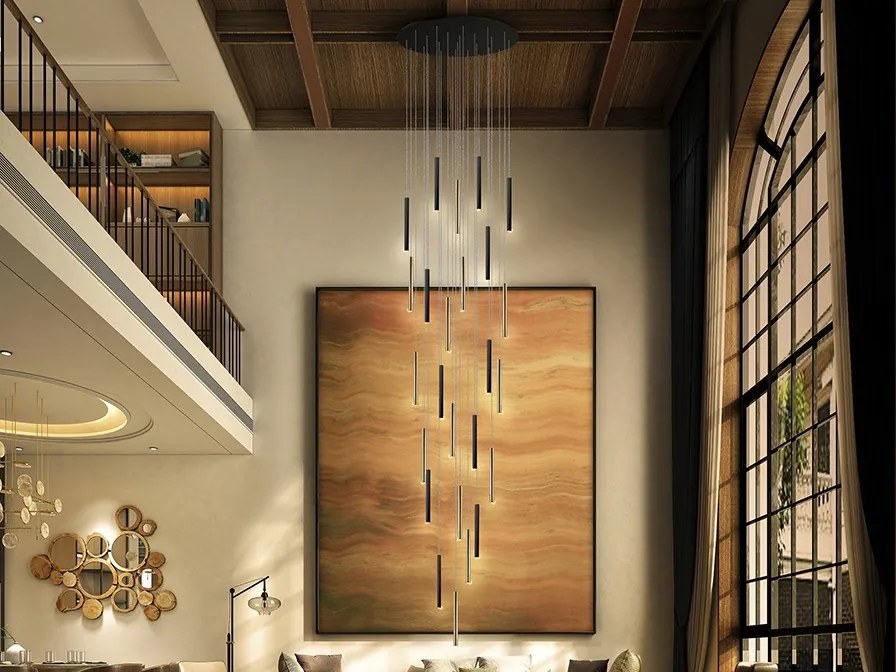 Lustra XXL dimabila cu 25 pendule LED design modern Varas auriu/negru SV-373968G