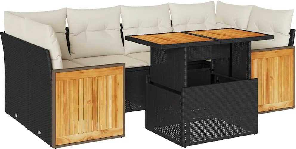 vidaXL Set canapele grădină perne 7 piese negru, poliratan/lemn acacia