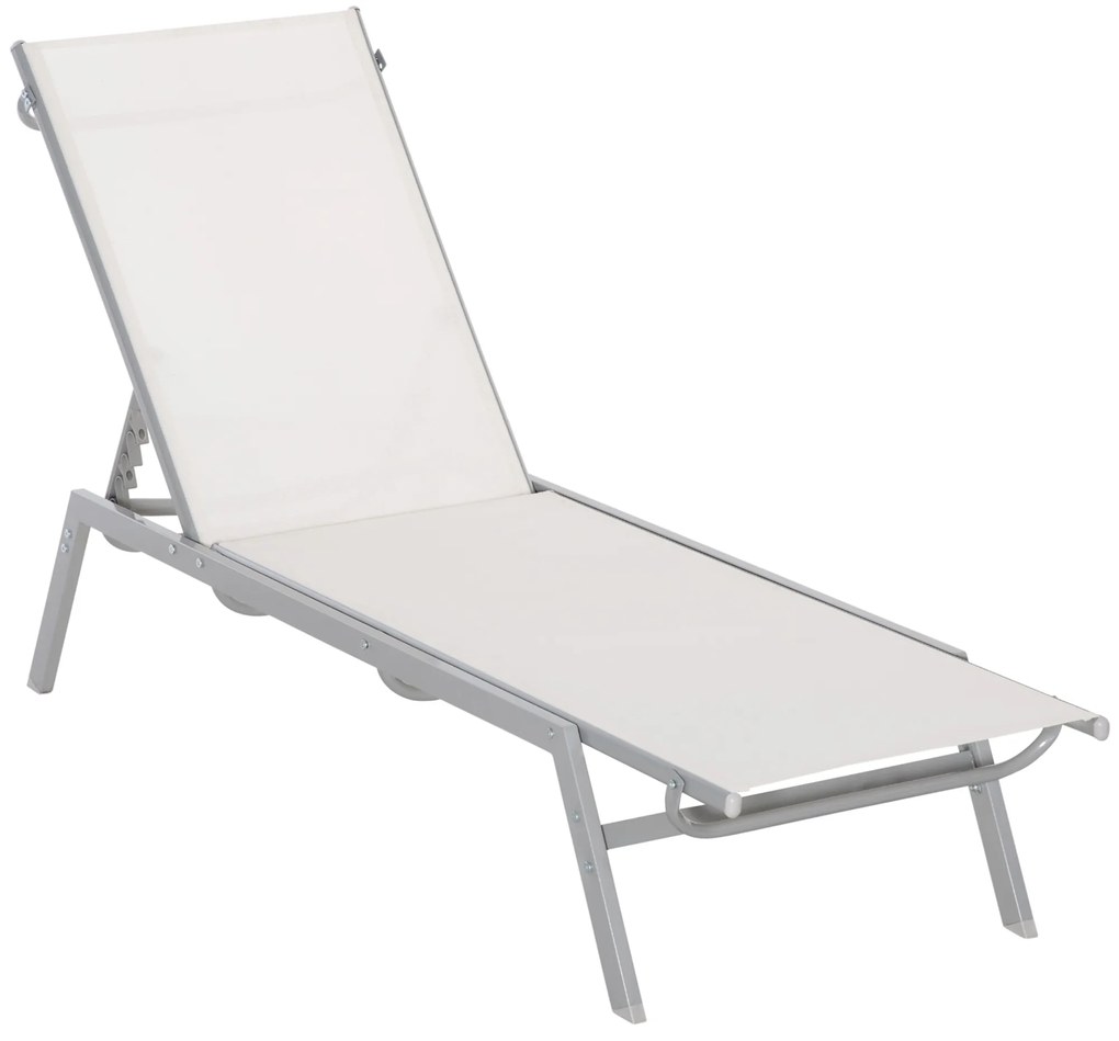 Outsunny Şezlong de Gradina Relaxliege cu Spătar Reglabil în 5 Trepte din Metal Crem 170 x 58 x 97 cm | Aosom Romania