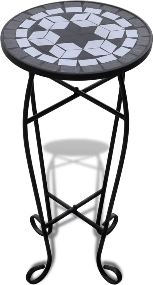 vidaXL Masă laterală cu mozaic pentru plante, negru și alb