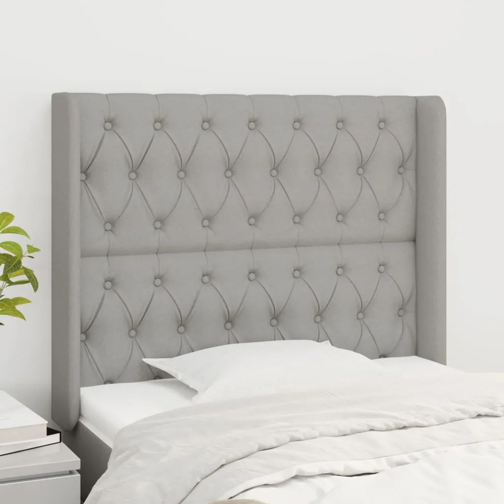 vidaXL Tăblie de pat cu aripioare gri deschis 103x16x118/128 cm textil