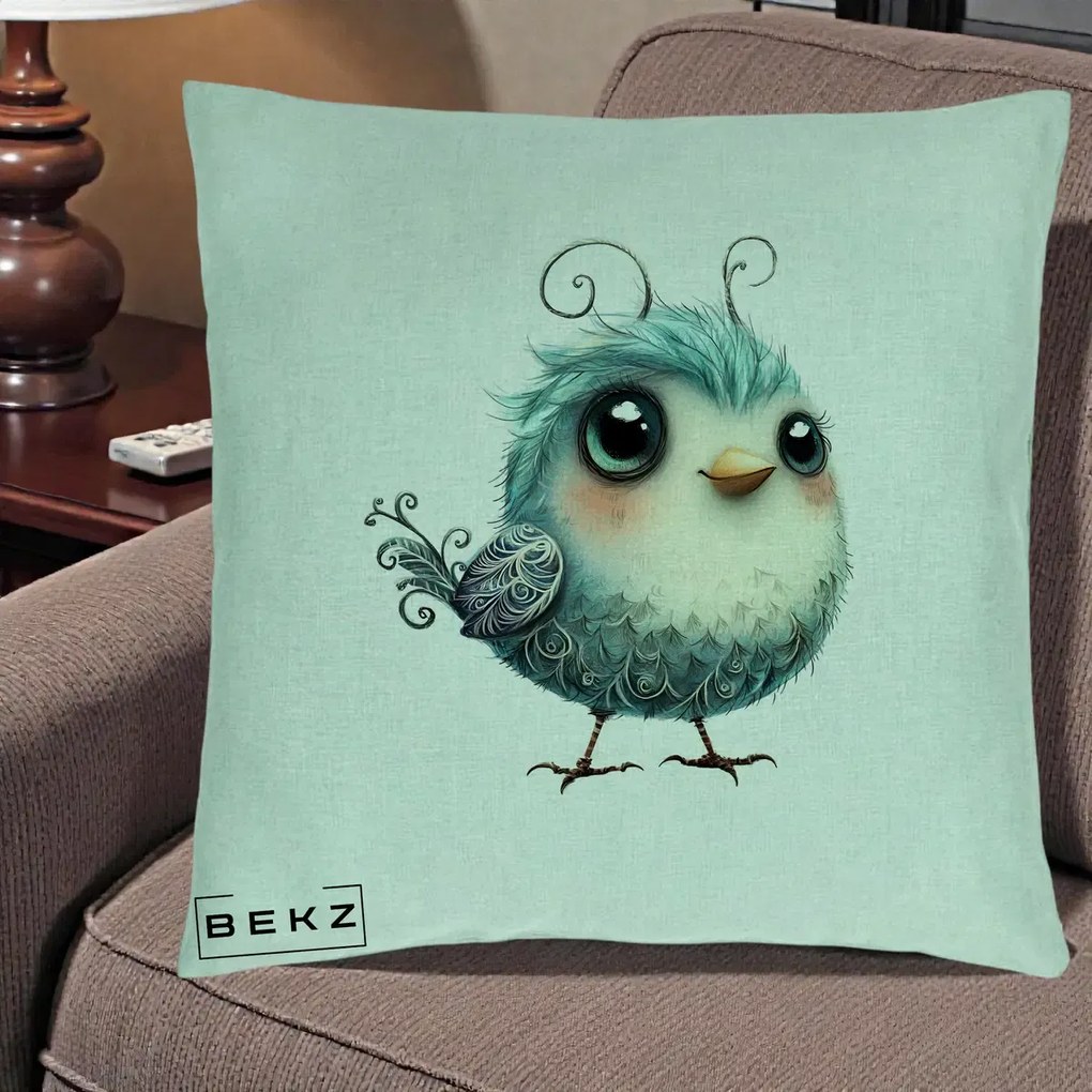 Perna Decorativa Pui Teal cu Aripioare Ornamentale, 40x40 cm, Verde Menta, Husa Detasabila, Perna Inclusa, BEKZ®