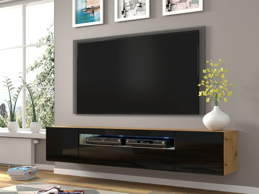 Masă TV/Dulap Aurora 200 (Stejar artisan + Negru). 1057701