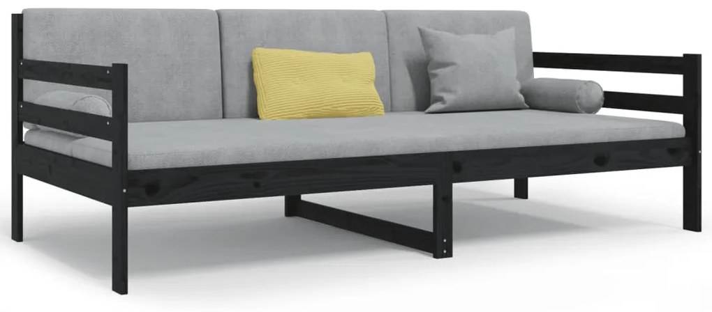 814683 vidaXL Pat de zi, negru, 80x200 cm, lemn masiv de pin