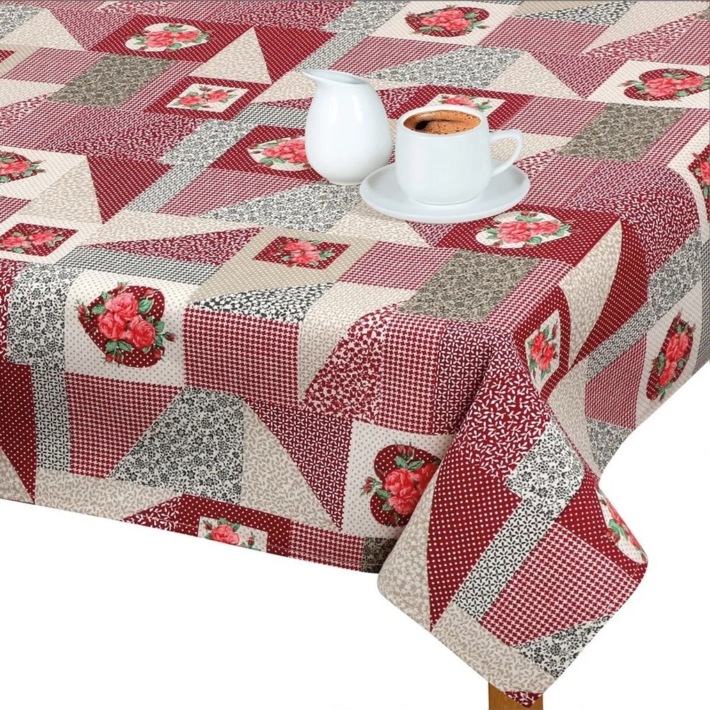 Față de masă Bellatex EMA Patchwork bordó, 120 x 140 cm