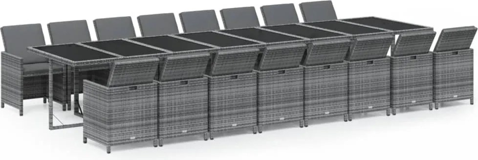 vidaXL Set mobilier de grădină cu perne, 17 piese, gri, poliratan