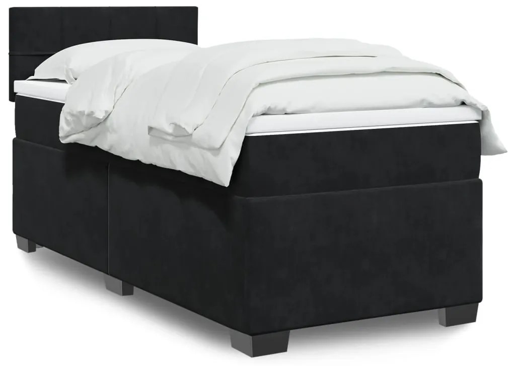 vidaXL Pat box spring cu saltea, negru, 80x200 cm, catifea