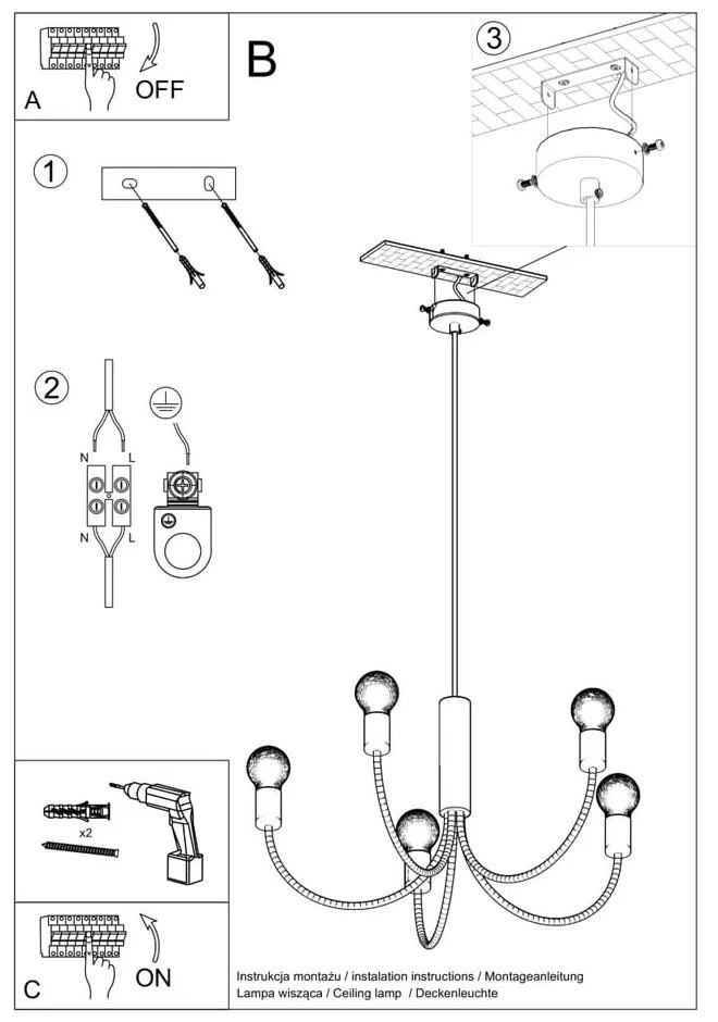 Lustră neagră ø 45 cm Karim – Sollux