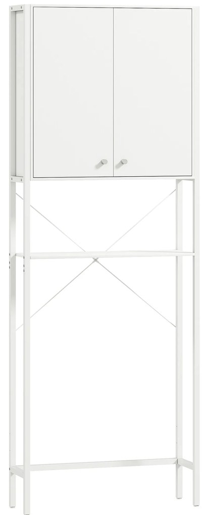 Mobilier HOMCOM pentru Baie Deasupra WC-ului cu Dulap și Raft Deschis, Mobilier Salvaspazio cu Picioare din Metal pentru Baie și Spălătorie, 64x20x180 cm, Alb | Aosom Romania