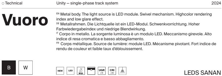 Accesoriu, Spot LED pentru sinele monofazate Unity, Vuoro negru 36W 4000K