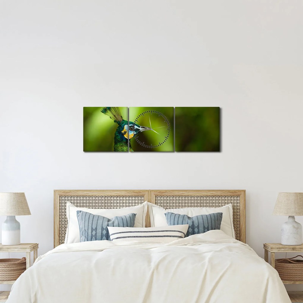 Tablou cu păun (cu ceas) (90x30 cm)