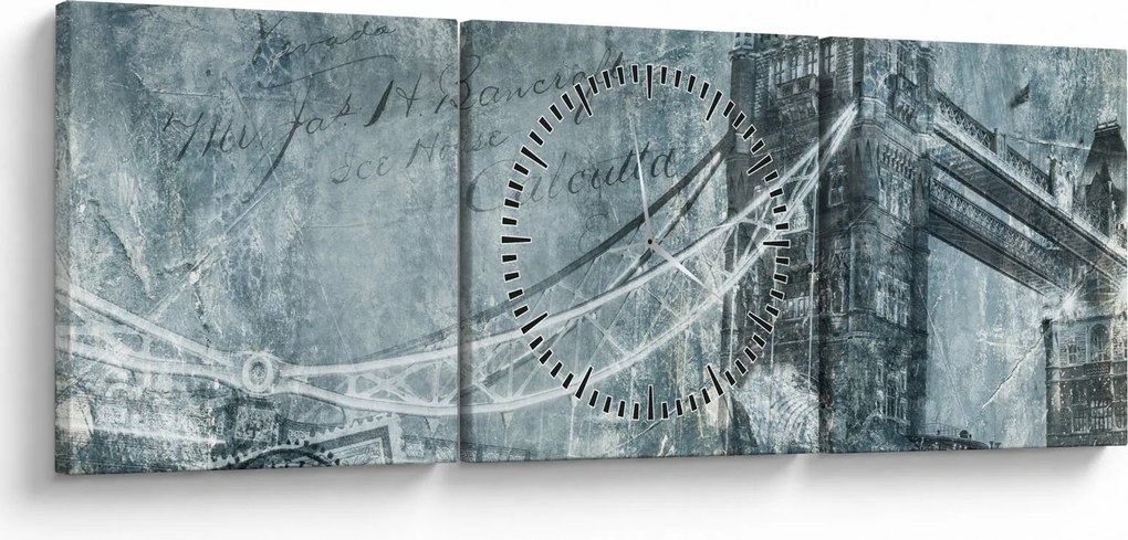Tablou - Tower Bridge în tonuri reci (cu ceas) (90x30 cm)