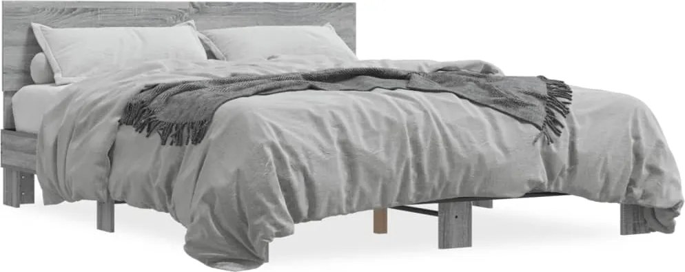 vidaXL Cadru de pat, gri sonoma, 150x200 cm, lemn prelucrat și metal