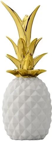 Obiect decorativ din ceramica alb/auriu Ananas Bloomingville