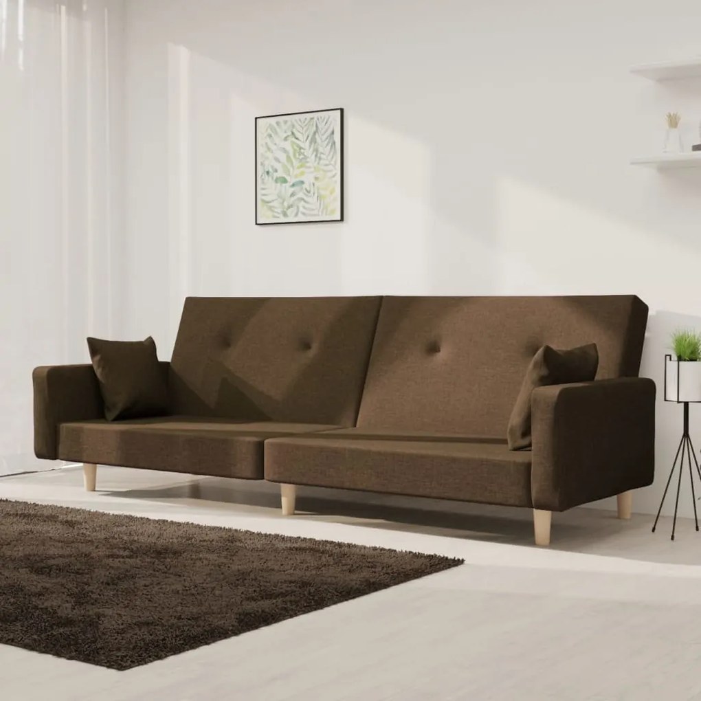 337324 vidaXL Canapea extensibilă cu 2 locuri, 2 perne, maro, textil