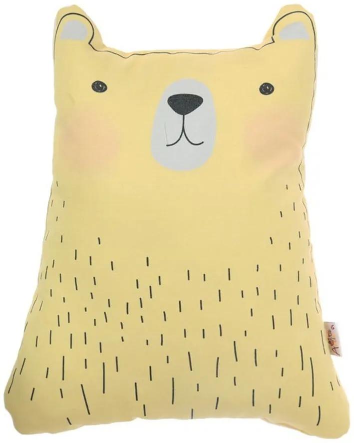 Pernă din amestec de bumbac pentru copii Apolena Pillow Toy Bear Cute, 22 x 30 cm, galben
