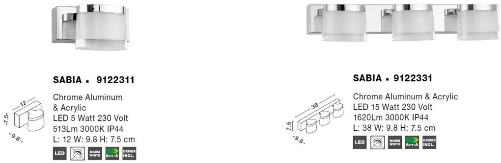 Aplica LED moderna pentru baie IP44 Sabia 15W NVL-9122331