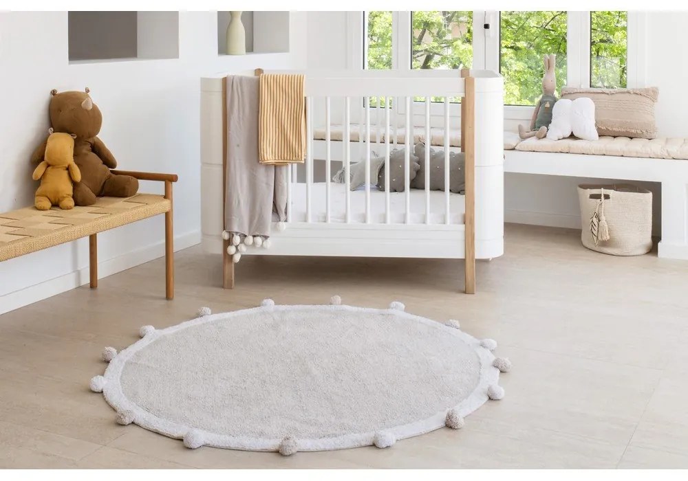 Covor pentru copii gri deschis lavabil/țesut manual din bumbac ø120 cm Bubbly – Lorena Canals