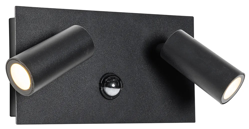 Aplică de perete exterioară neagră cu LED cu senzor de mișcare cu 2 lumini - Simon