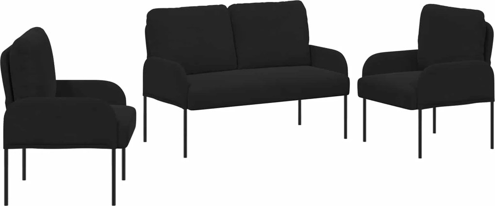 vidaXL Seturi de canapele cu pernă 3 pcs Negru 115 x 56 x 80 cm placaj