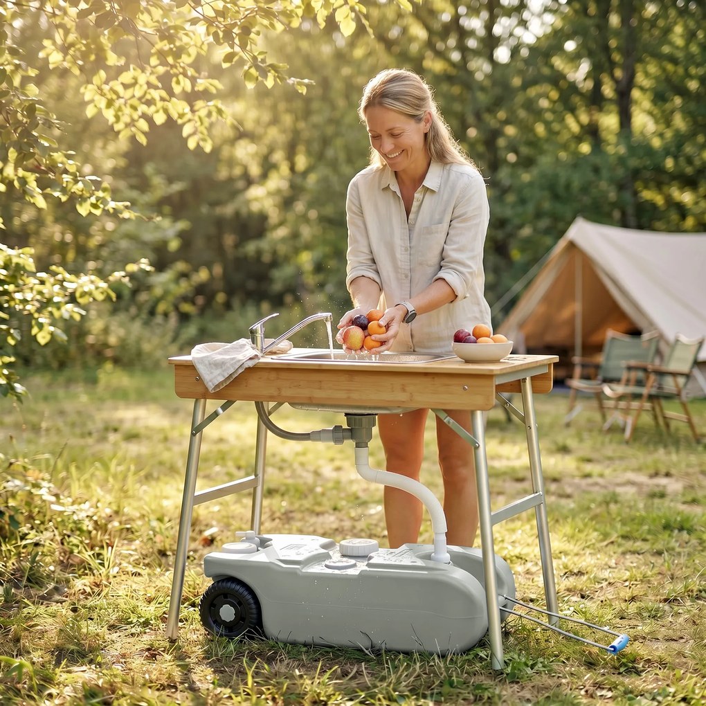 Rezervor Outsunny 40L Camping Robinet Roți | Aosom Romania