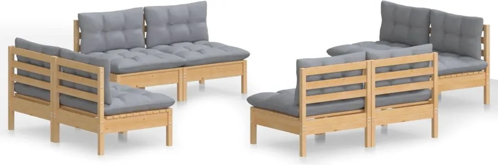 vidaXL Set mobilier de grădină cu perne, 8 piese, gri, lemn de pin