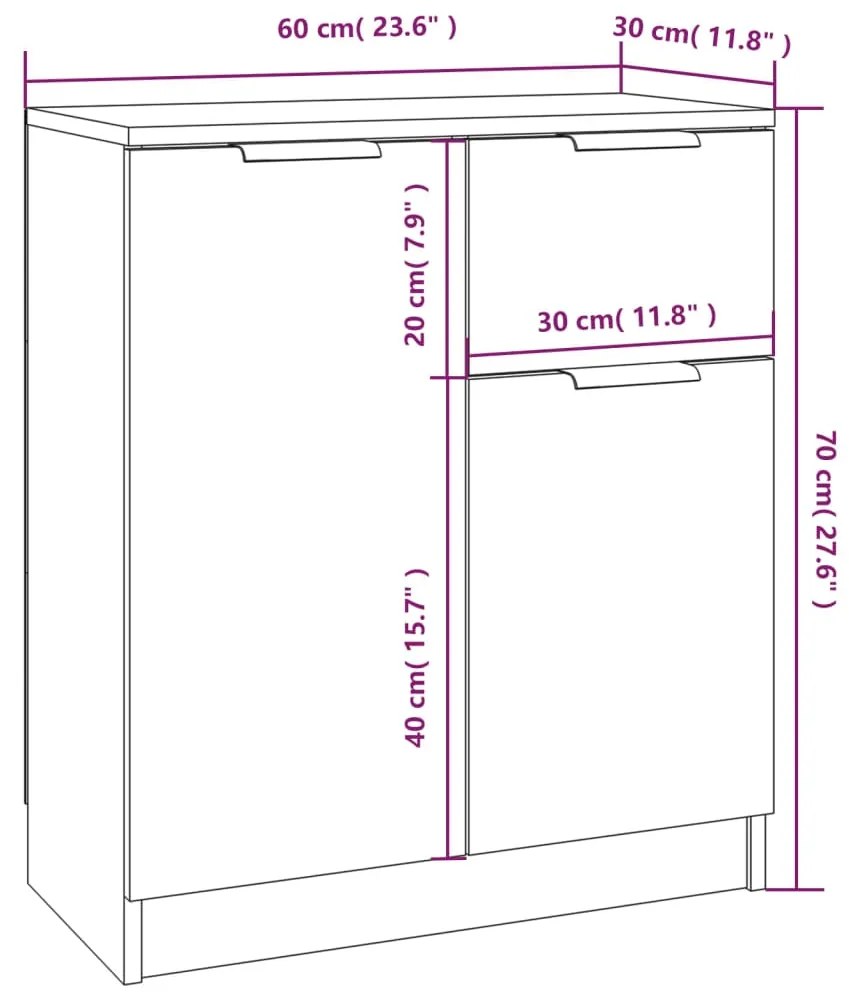 Servante, 2 buc., gri beton, 60x30x70 cm, lemn prelucrat 2, Gri beton