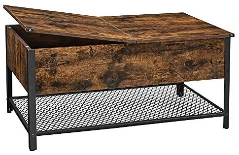 Masuta de cafea cu raft si compartiment rabatabil, 100 x 55 x 47 cm, PAL melaminat, maro / negru, Vasagle