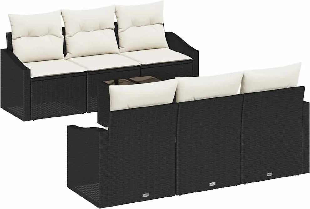 vidaXL Set de canapea cu pernă cu pernă 7 pcs Negru și Crem poliratan