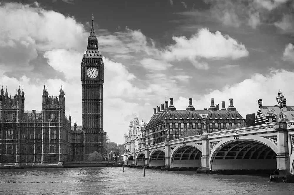 Fototapet Big Ben din Londra în alb-negru