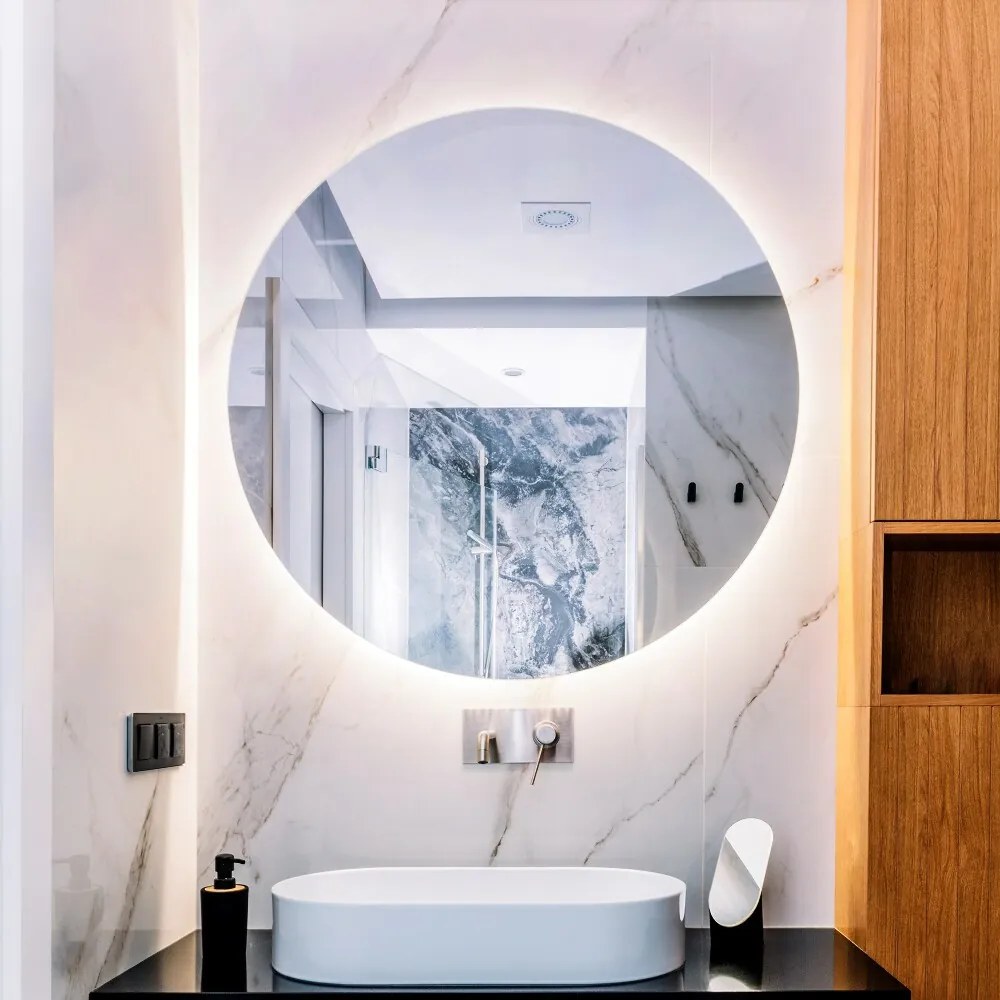 Oglinda pentru baie rotunda cu iluminare fi 80 cm Alb cald (3000K)