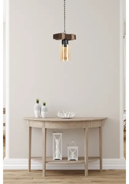 Candelabru suspendat pe lanț JASMIN, 1xE27/40W/230V, maro/bej