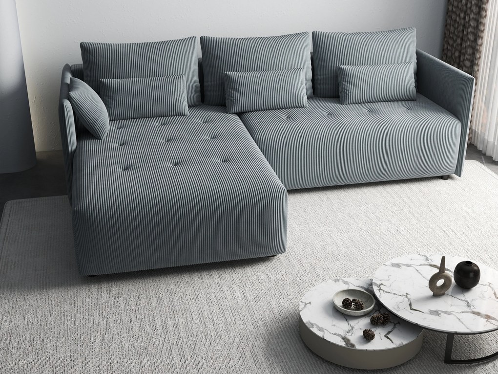 Colțar extensibil dumonde cu ladă de depozitare si sezut confortabil din spuma high-density, Malta Zoom Grey 235x185 cm