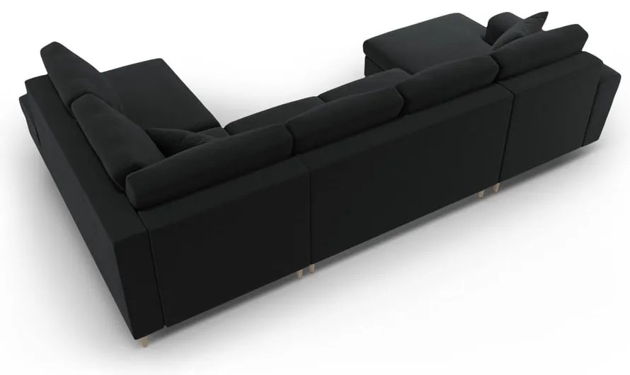 Colțar negru extensibil, cu spațiu de depozitare cu tapițerie din catifea (cu colț pe partea dreaptă-în formă de "U") Kyoto – Cosmopolitan Design