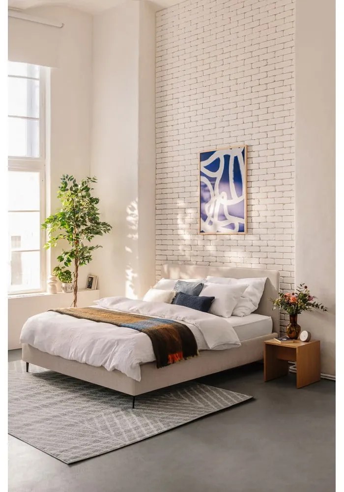Pat dublu tapițat bej cu saltea și somieră 160x200 cm Noira Slim - Bonami Selection